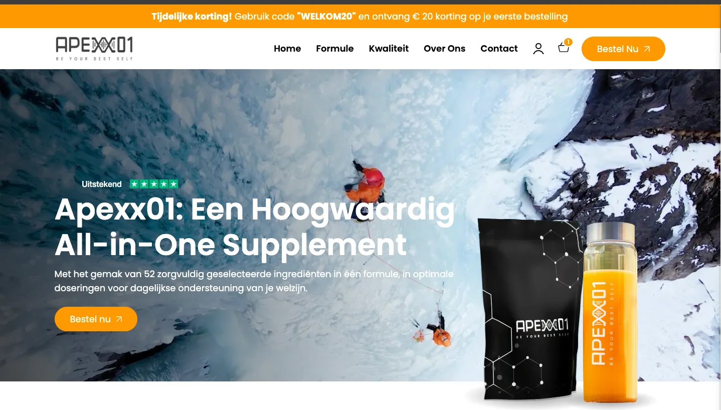 Apexx01 homepage, versie 1, 2021